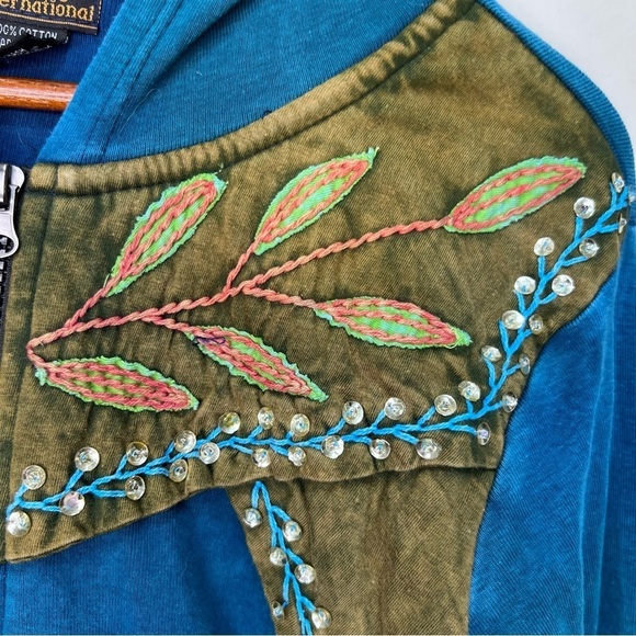 Rising International Stonewash Blue Zip up Hooded Jacket Size Small Embroidered - Picture 5 of 10